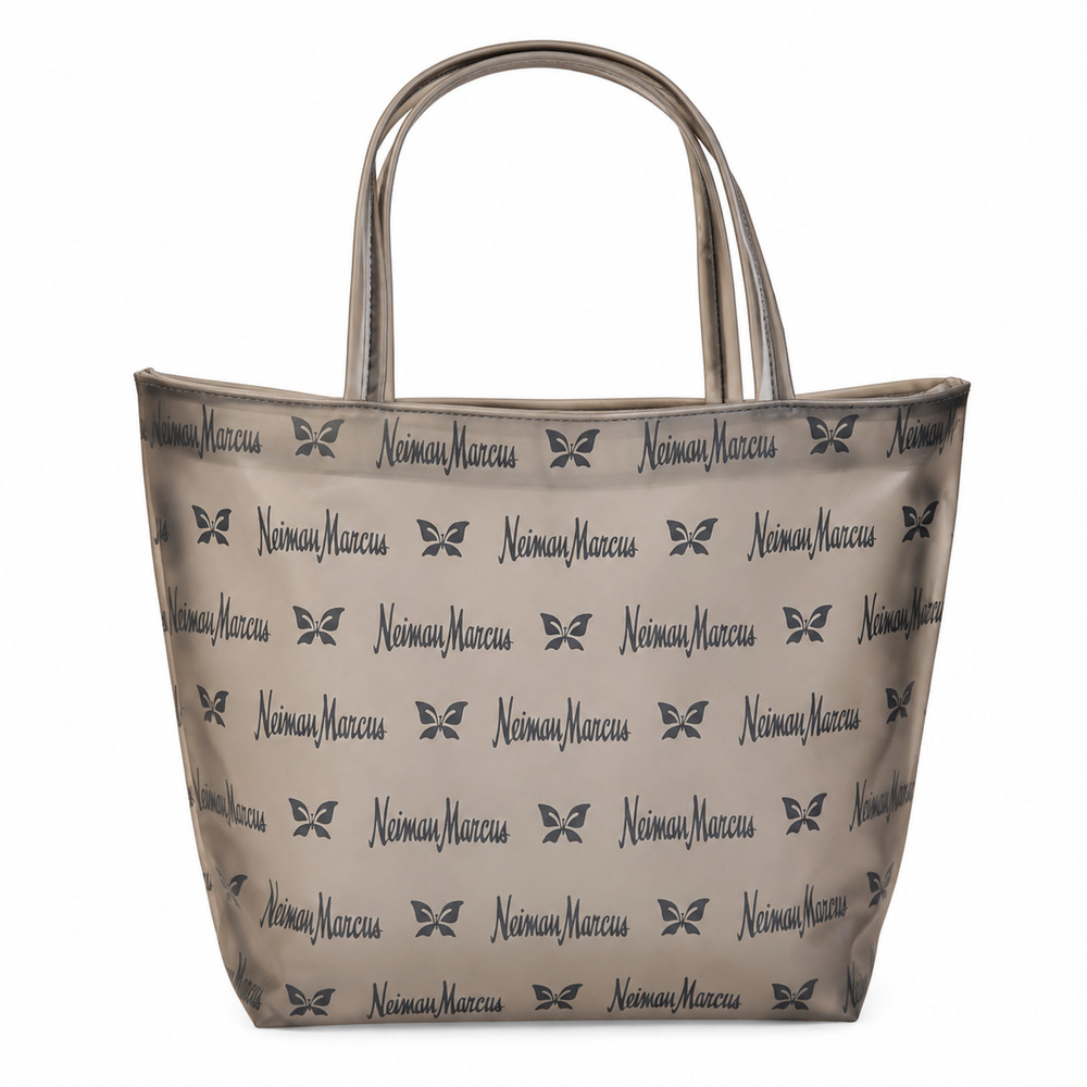 Vintage Neiman Marcus Butterfly Monogram Vinyl Tote Bag Shimmer Tan Beige